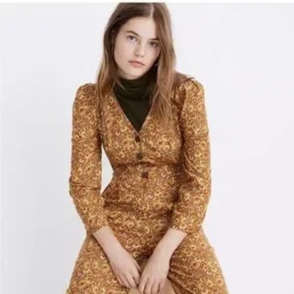 Madewell Button-Down Corduroy Jumpsuit Puff Sleeve Mumbai Floral Size 0